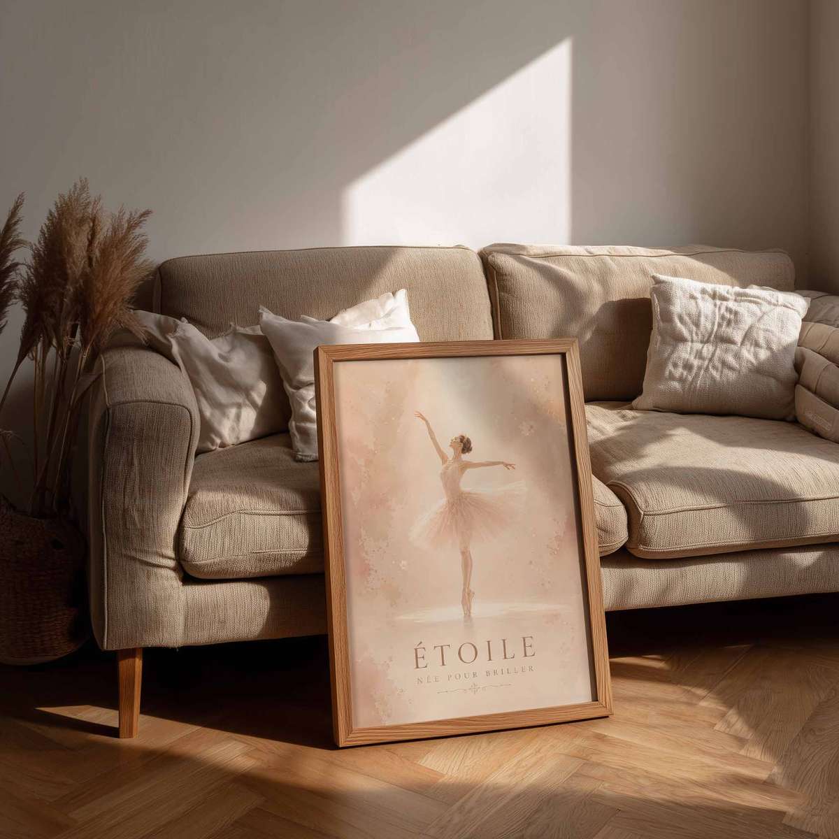Ballerina Art decorative print featuring fluid motion and an intimate performance mood for ballet lovers with French text