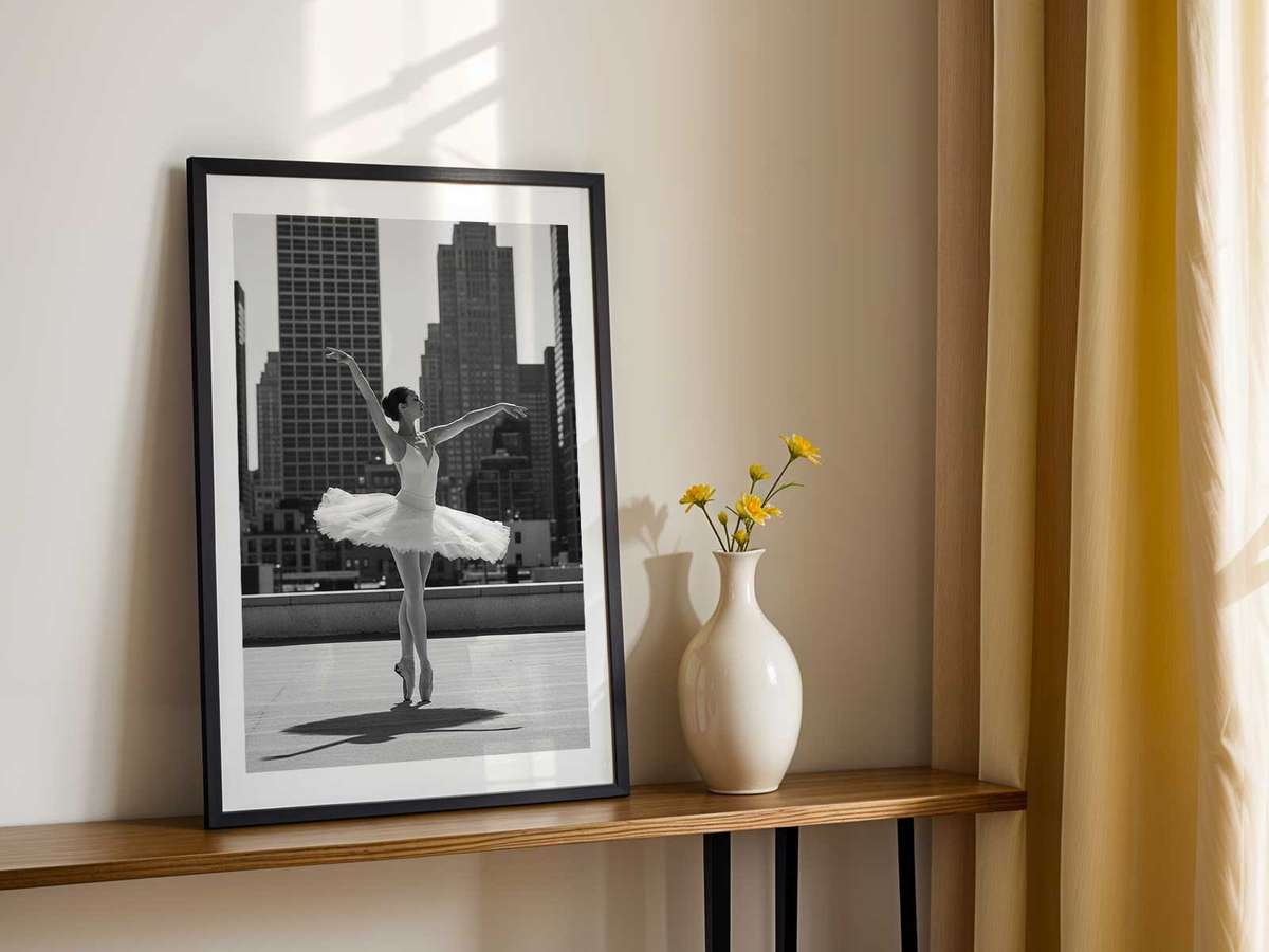 Ballerina Art poster combining elegant lines and a theatrical atmosphere in a poetic composition