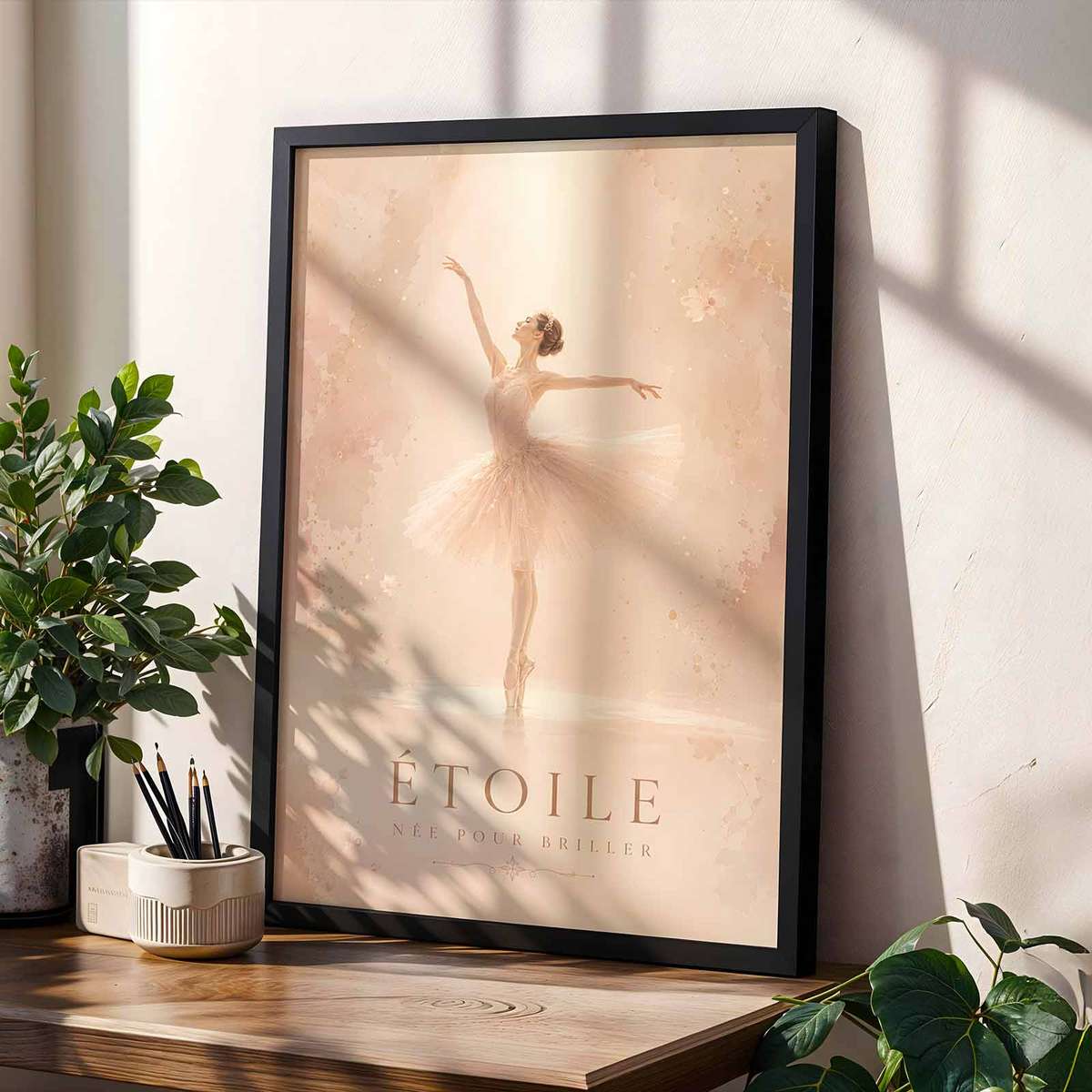 Ballerina Art decorative print featuring fluid motion and an intimate performance mood inspired by vintage french text ballet for dancers with French text