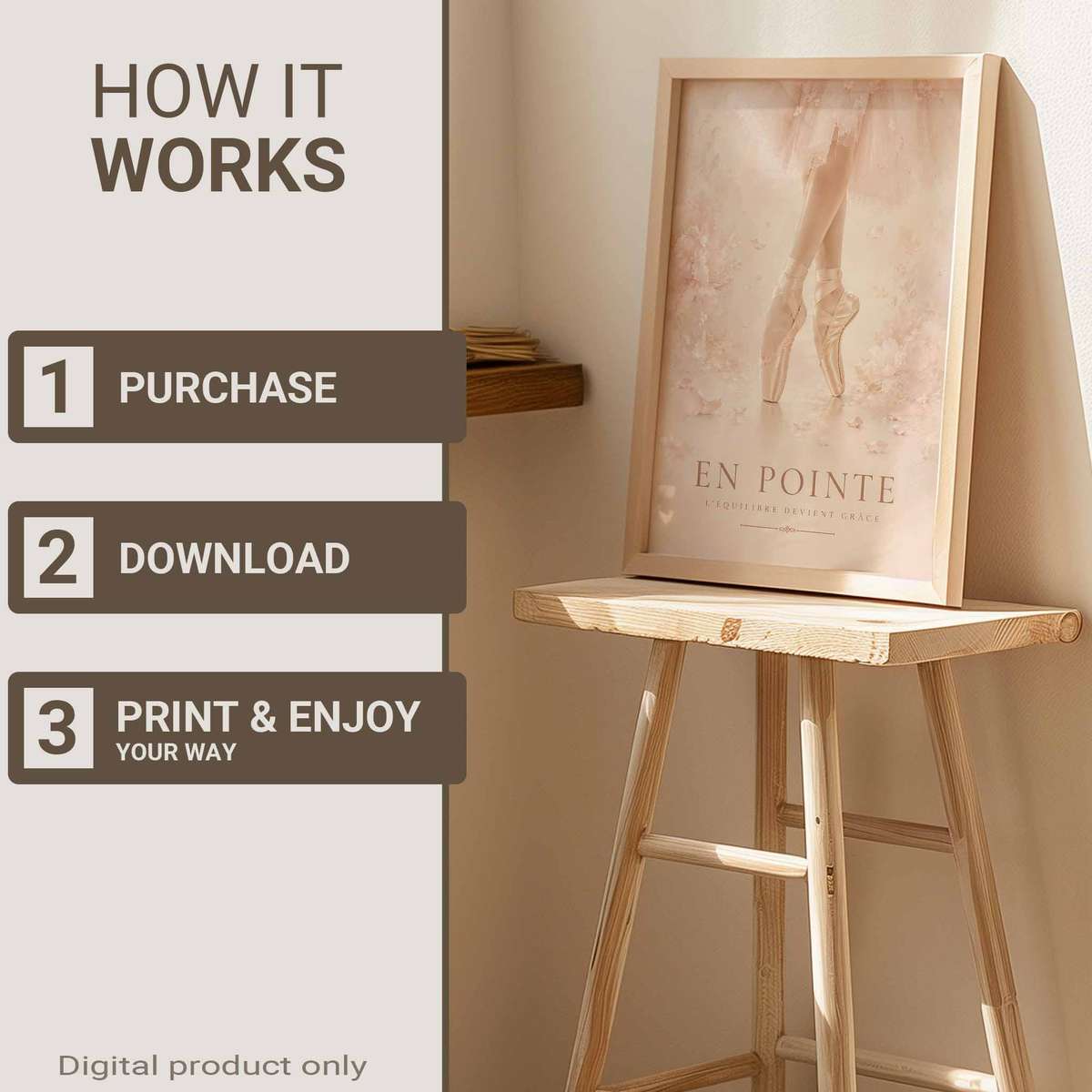 Abstract painting of Ballerina Framed created for dance studio decor with French text