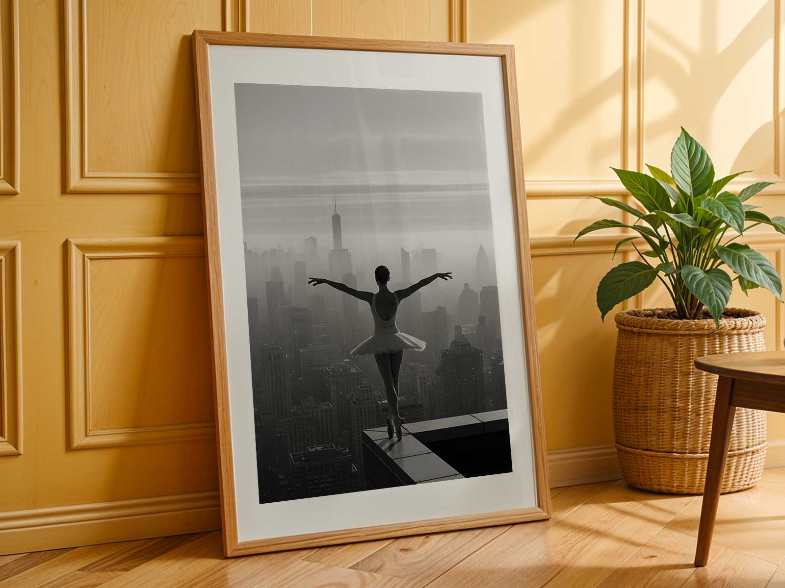 A ballerina bathed in soft natural light, highlighting graceful lines and creating a timeless, peaceful mood