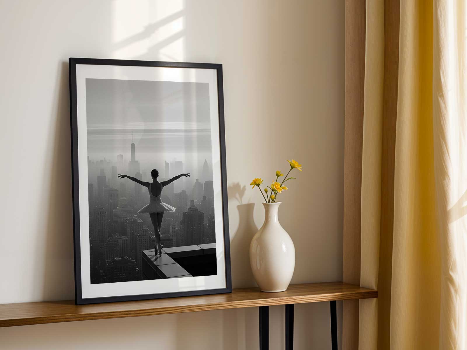 Minimalist line drawing of a ballerina in an elegant pose, offering simple, disciplined aesthetics