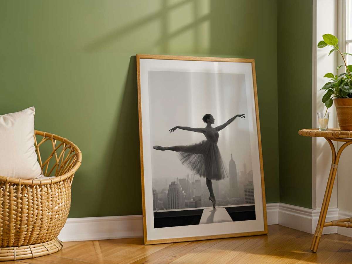 Minimalist portrait of a ballerina embodying quiet presence and refined posture against a soft background