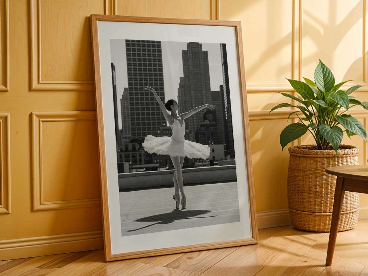 Ballerina shown in a refined composition showcasing elegant lines and a theatrical atmosphere