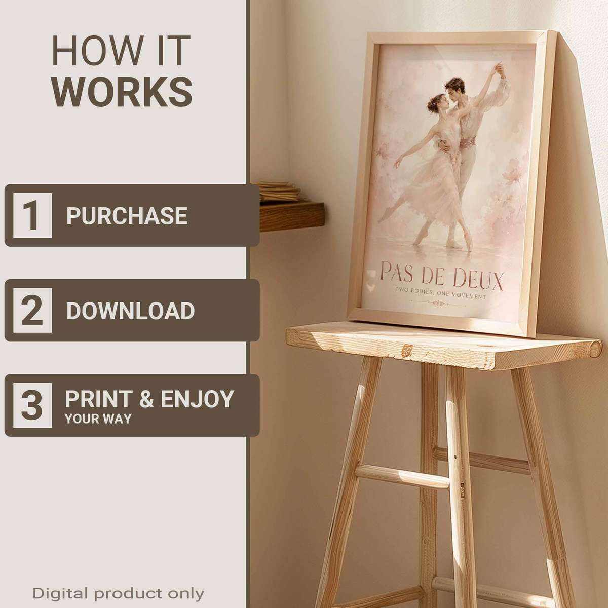 Ballerina wall art showcasing rehearsal-inspired details and graceful silhouettes and a romantic visual character