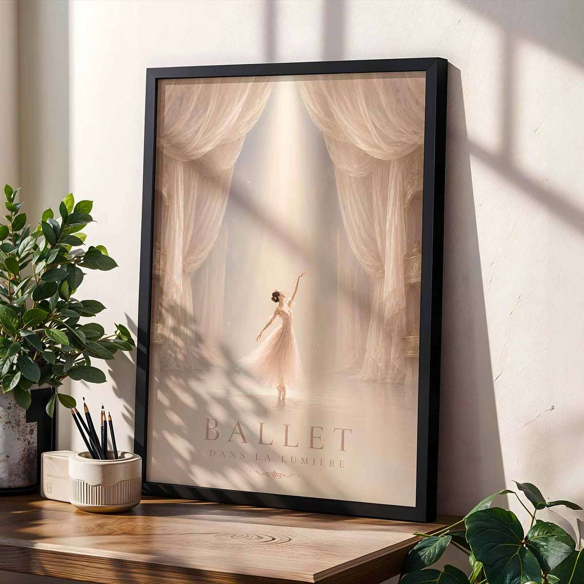 Ballet Dancer composition styled as wall art and featuring poetic movement with softly balanced composition with French text