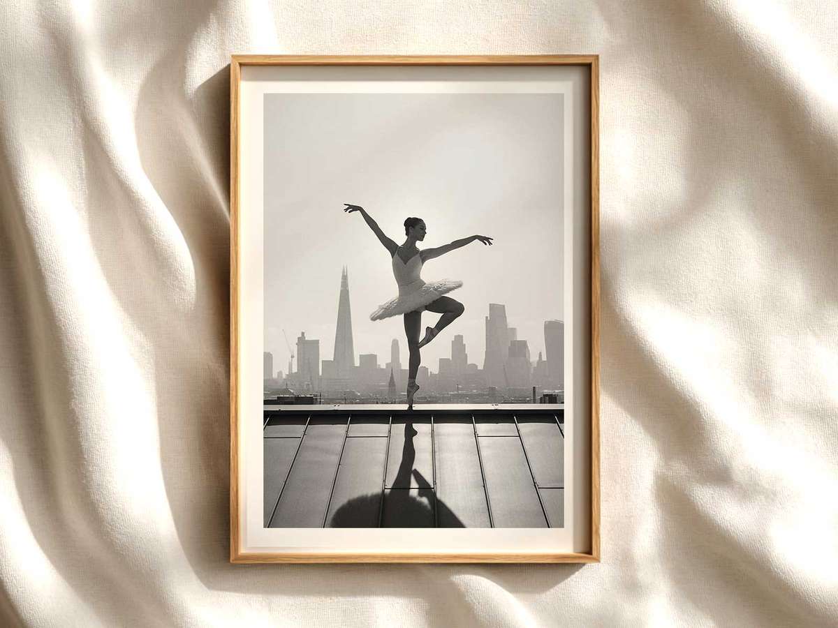 Balcony Ballerina — London Heritage Ballet Poster ballet poster shown as refined dance wall art