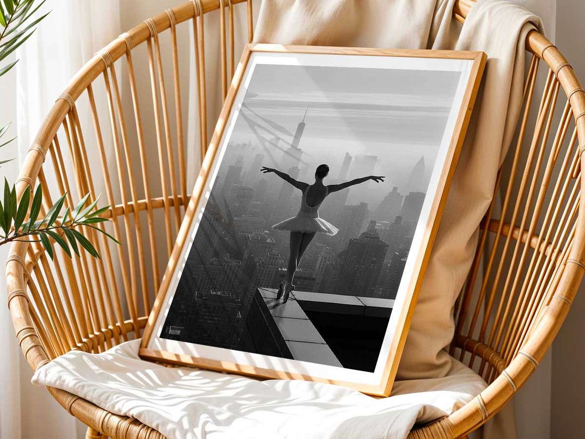 Ballet shown in a stylized composition showcasing rehearsal-inspired details and graceful silhouettes inspired by quiet power of a single ballerina