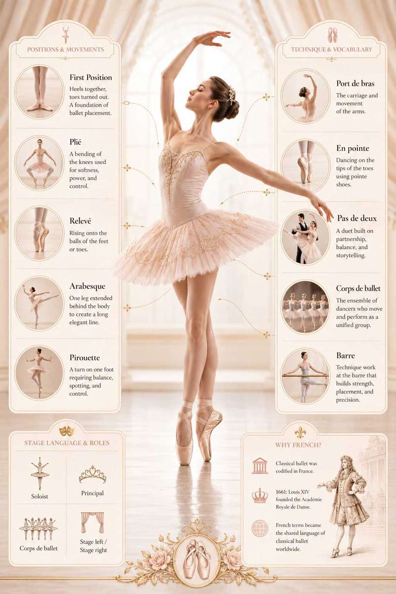 Ballet dancer standing in first position with heels together and toes turned outward