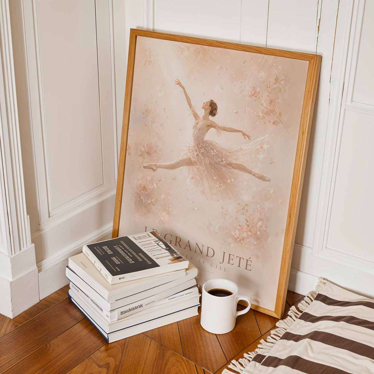 Ballet wall art showcasing elegant lines and a theatrical atmosphere inspired by vintage french text dance art and a romantic visual character with French text