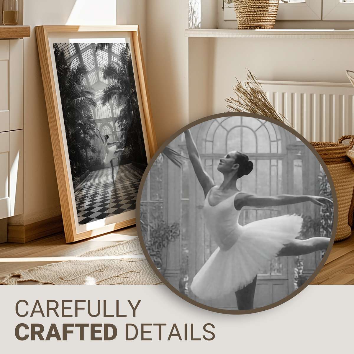 Ballerina silhouette framed by soft window light, highlighting the clean lines of her pose