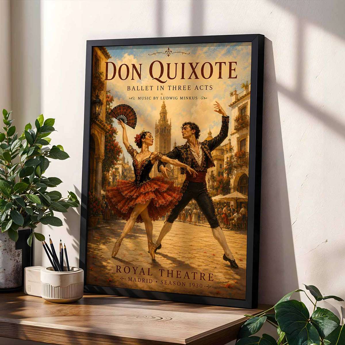 Vintage wall art of Don Quixote created for rehearsal room decor