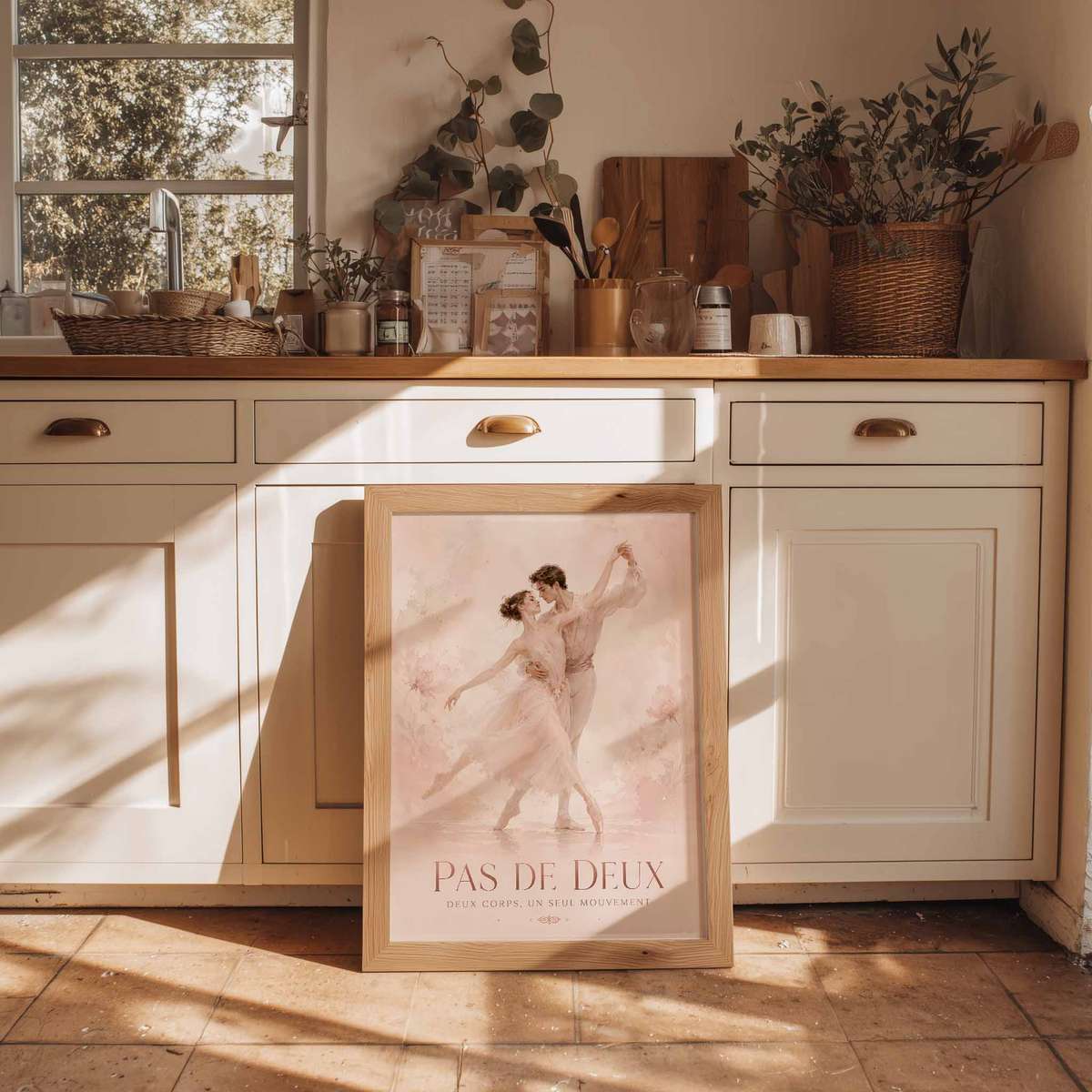 Classical wall art of Watercolor Ballet Dancer created for dancer's bedroom decor with French text