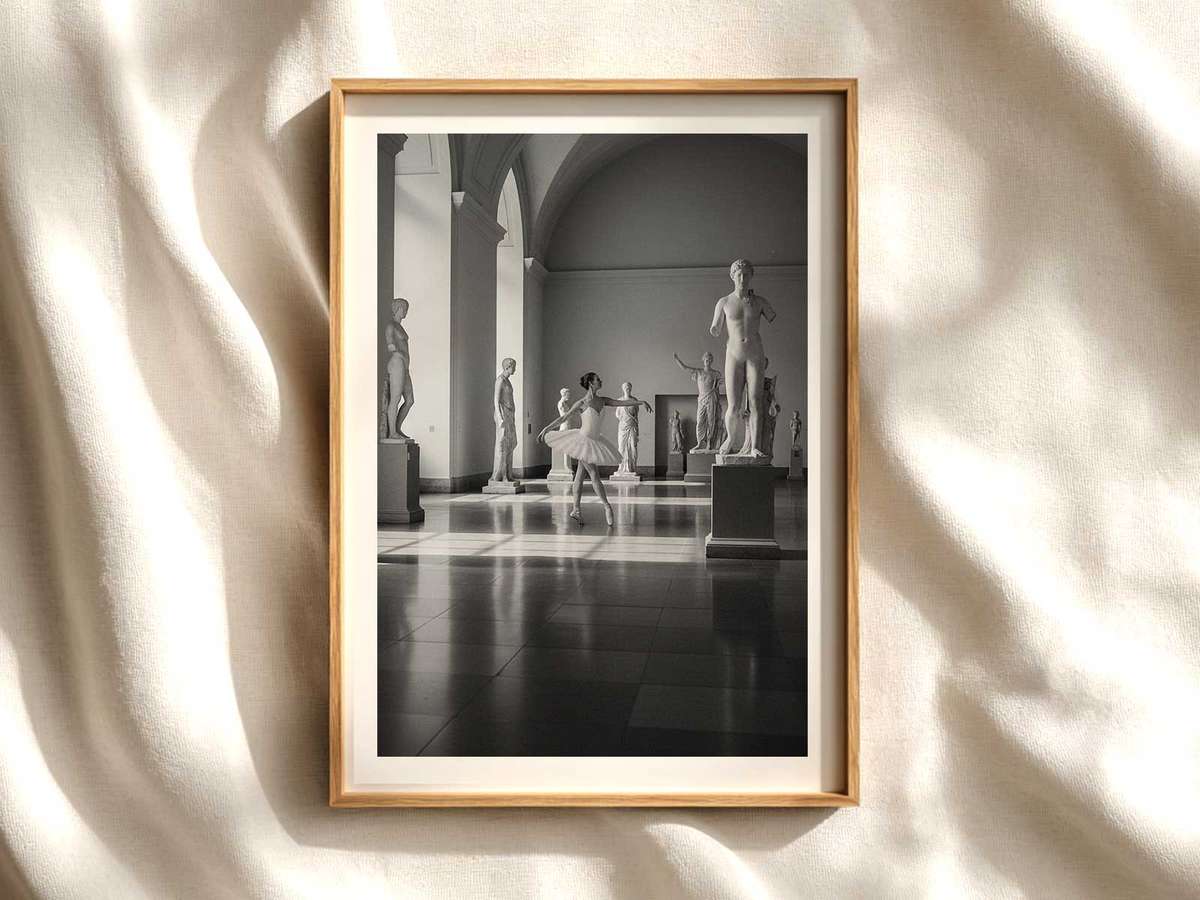 Sculptural Ballerina Portrait ballet poster shown as refined dance wall art
