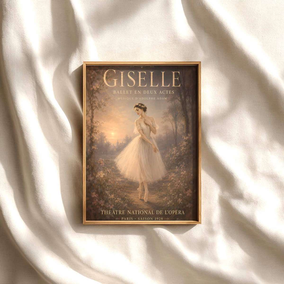 Giselle Painting, Vintage French Text Ballet Poster, Ballet Wall Art, Romantic… ballet poster shown as refined dance wall art