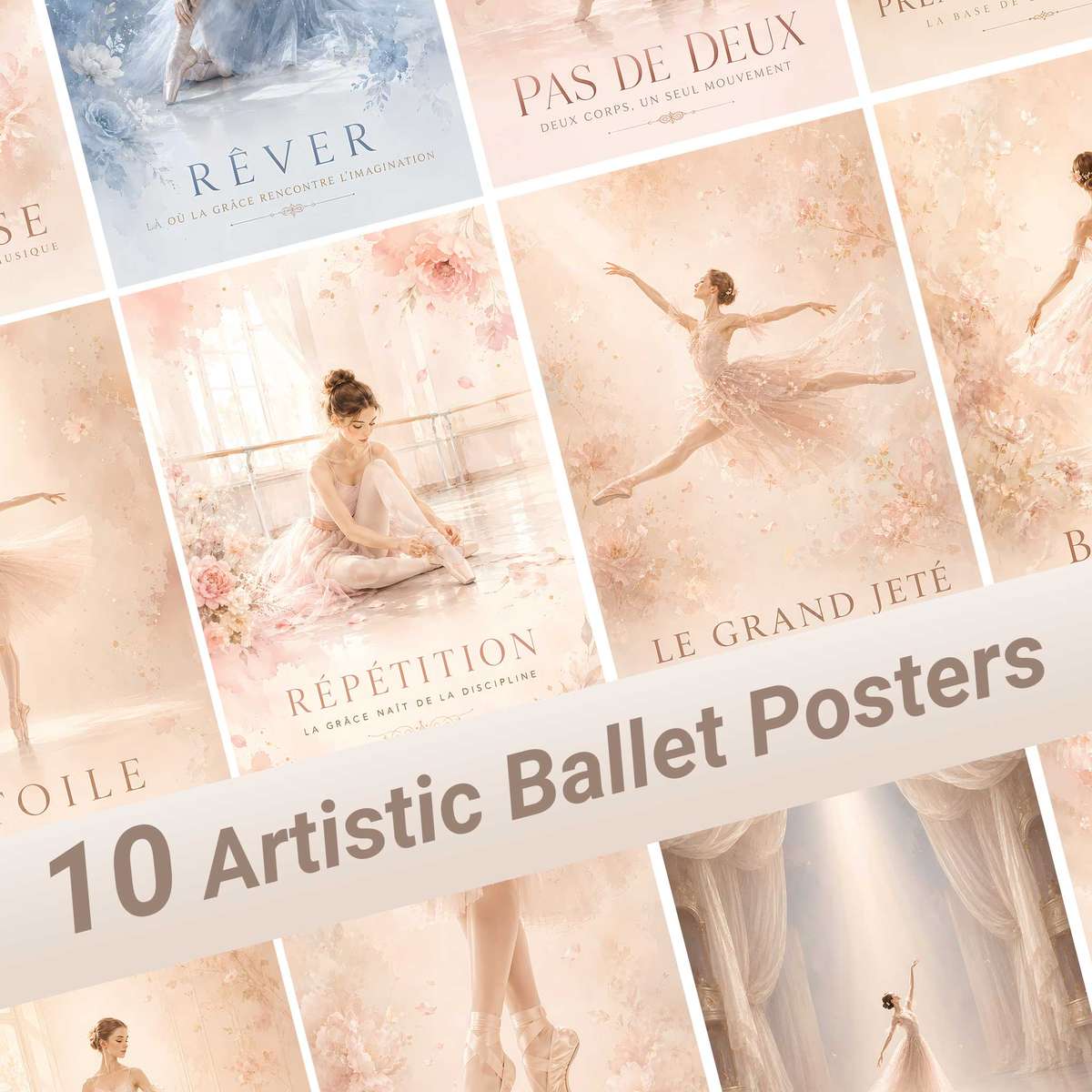Ballet Posters, Set of 10 Classical Dance Prints in English & French, Ballet… ballet poster shown as refined dance wall art