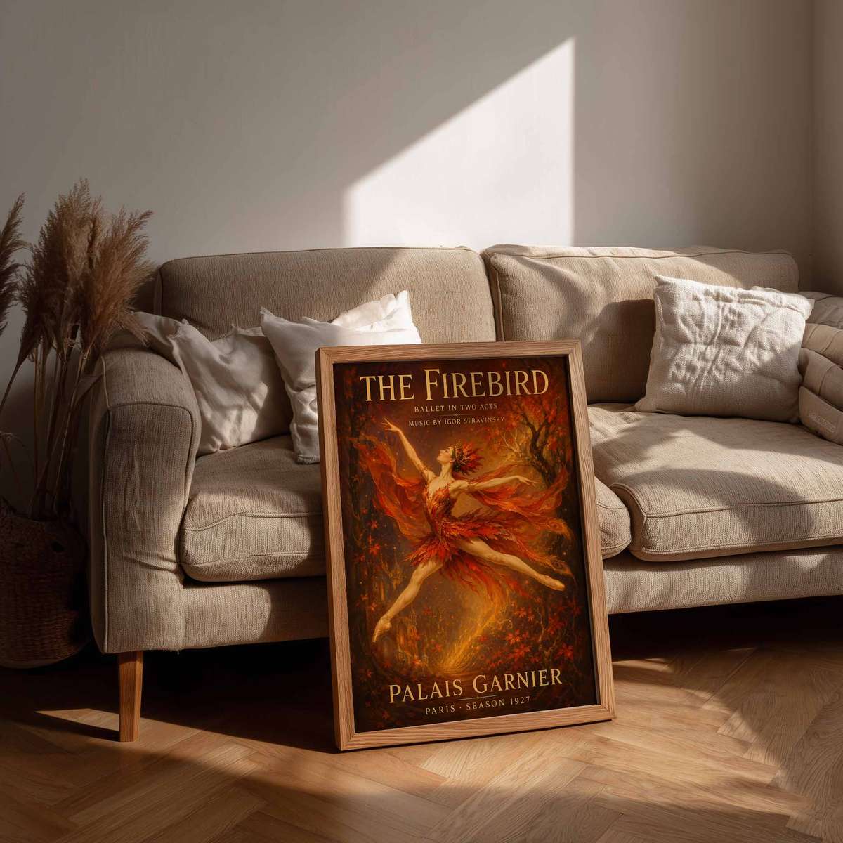 Gallery-style Firebird artwork with vintage details for rehearsal room decor