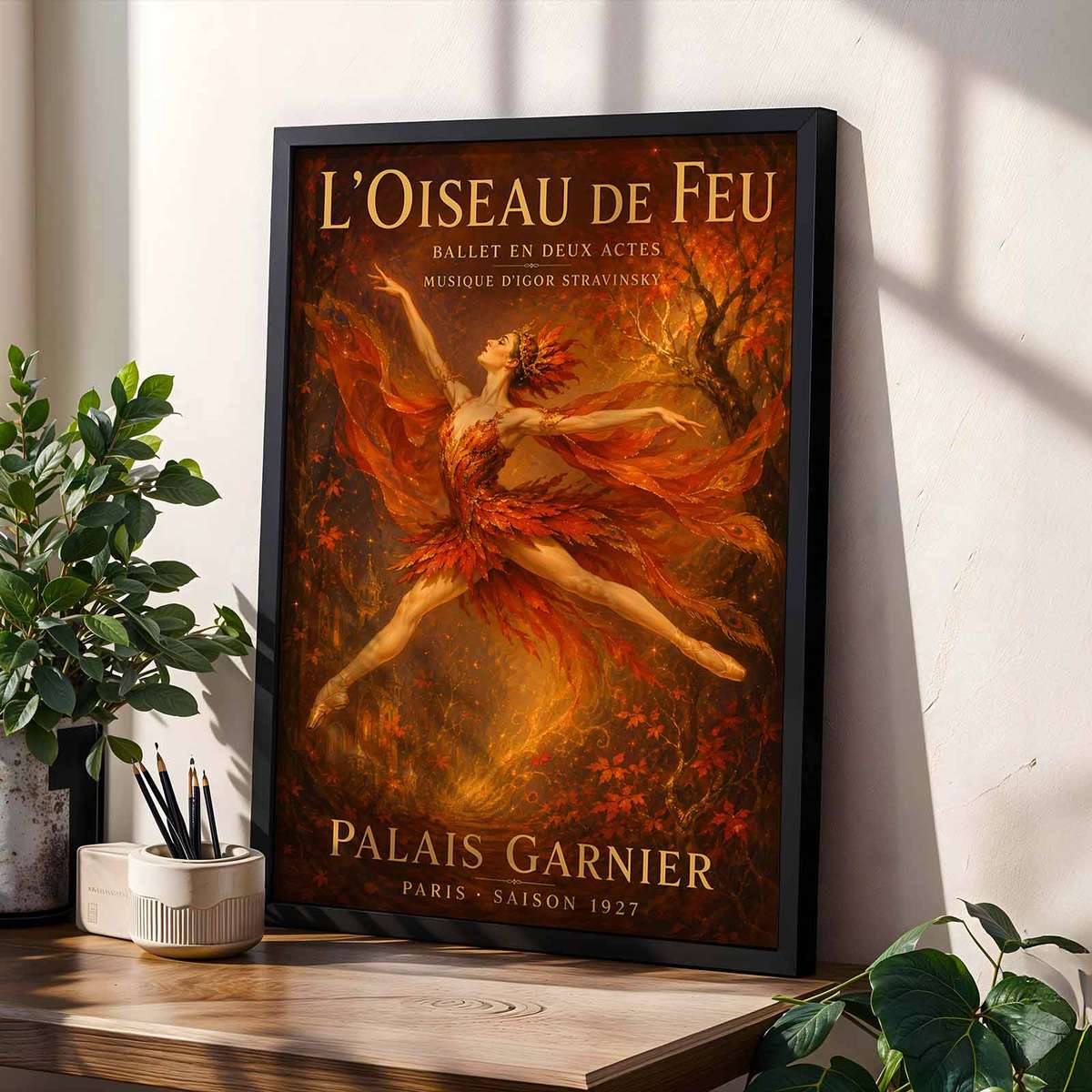 Firebird shown in a vintage composition showcasing expressive posture and refined dance details inspired by vintage french text ballet with French text