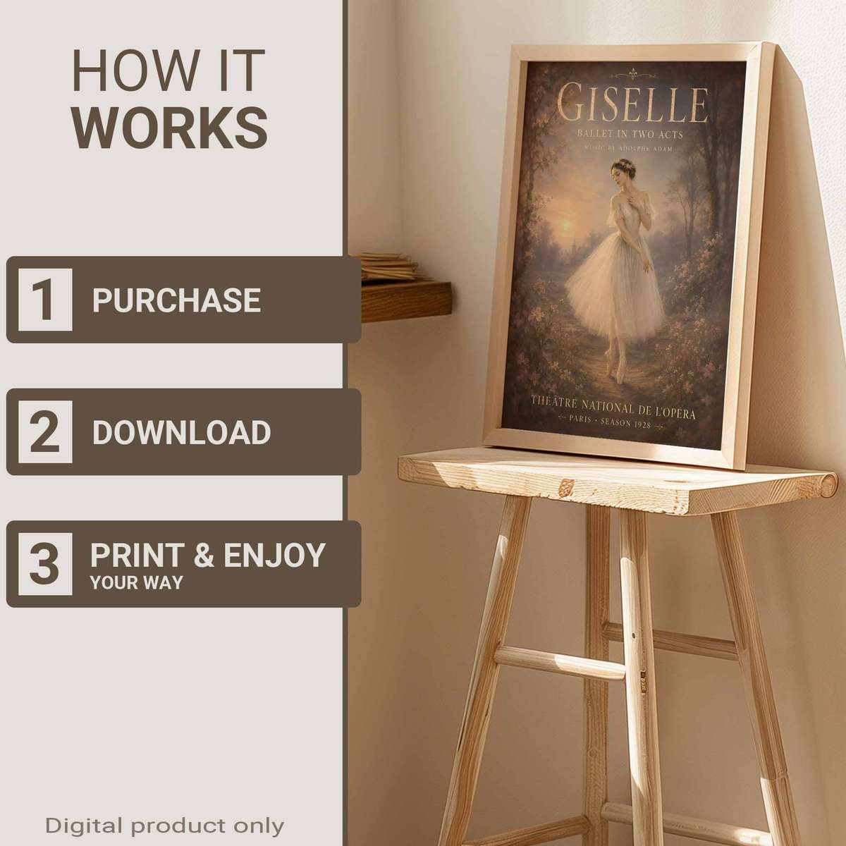 Romantic illustration of Giselle presented through fluid motion and an intimate performance mood