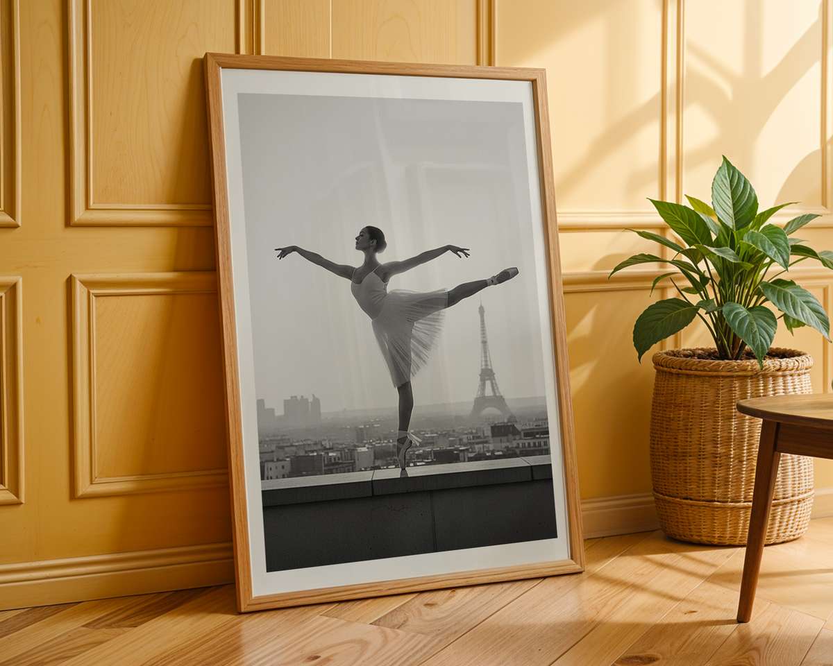 Dancer illuminated by a single lantern on a narrow Paris street, warm glow and textured paper effect creating quiet intimacy