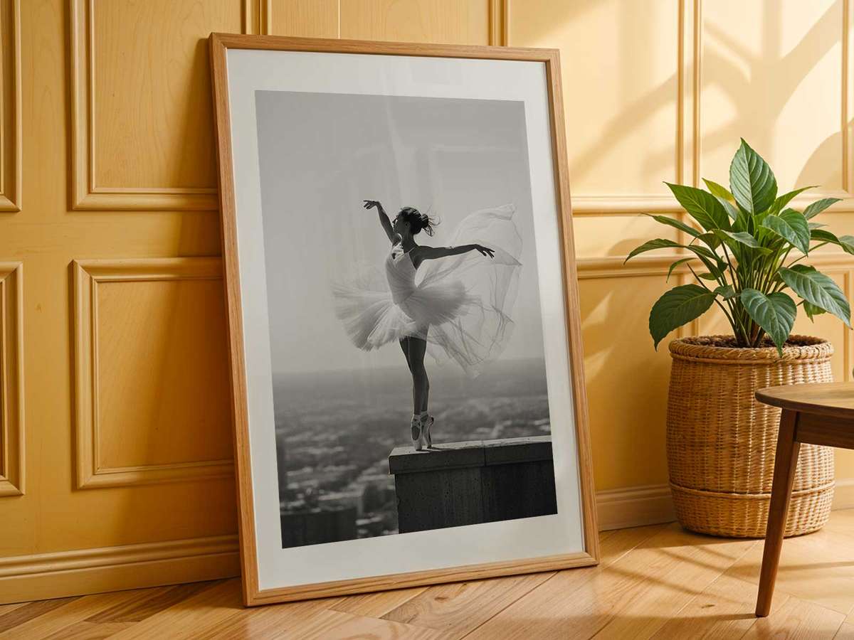 Misty Copeland reflected on a glossy floor as she holds a suspended pose, light and reflection aligning