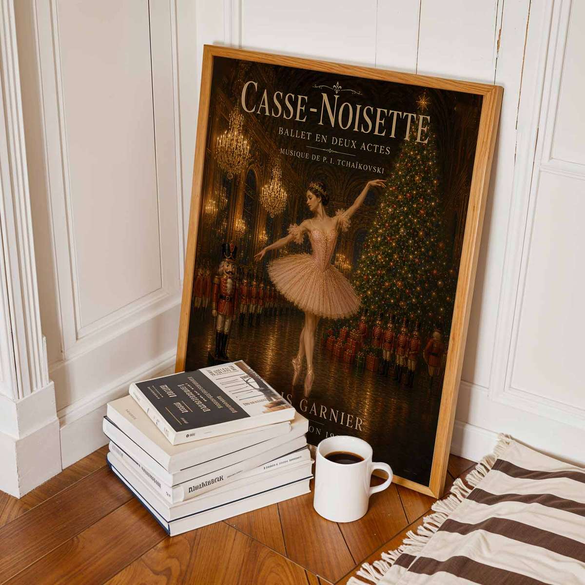 Vintage Nutcracker Ballet wall art featuring poetic movement with softly balanced composition inspired by vintage french text holiday with French text
