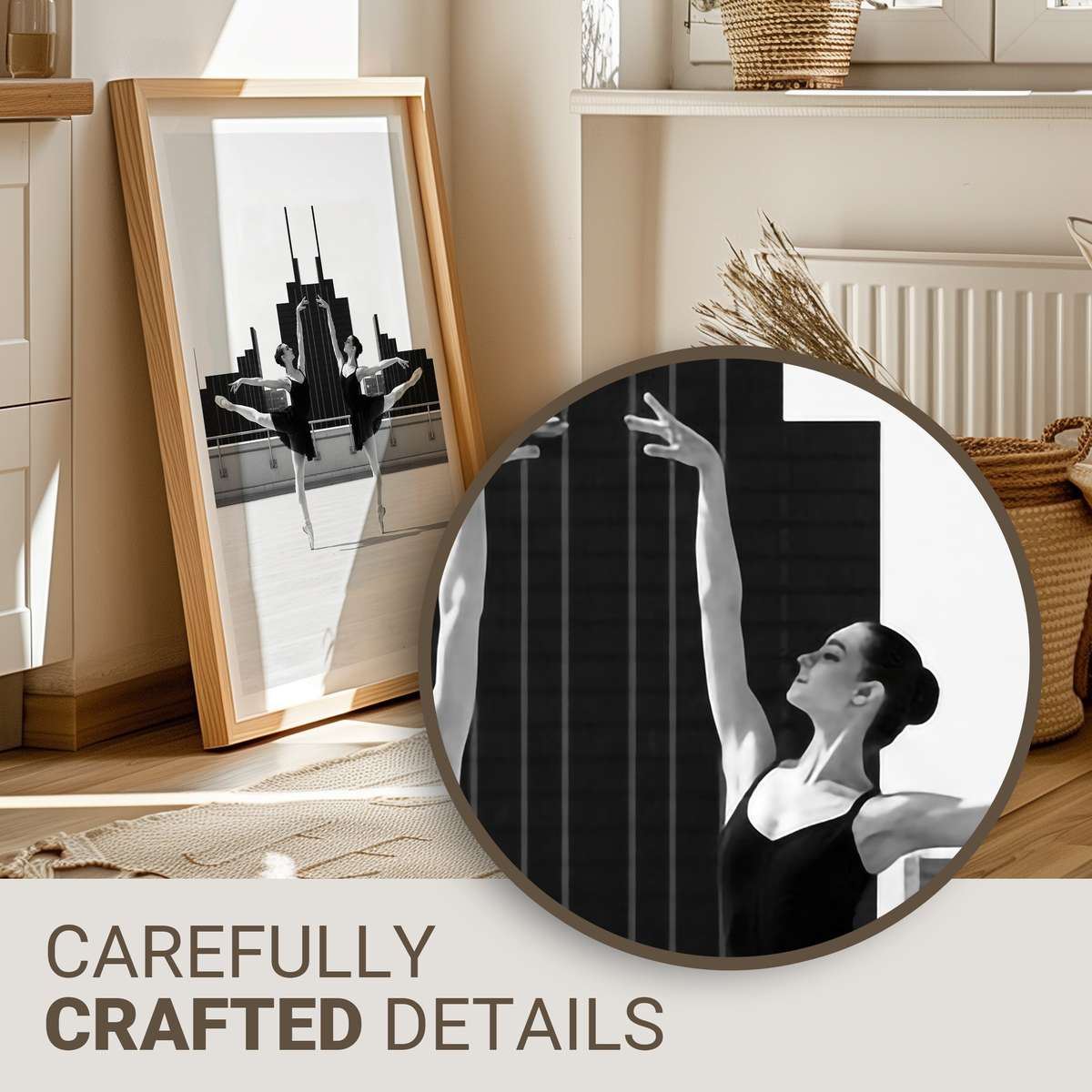 Silhouette of a single ballerina in arabesque against a soft neutral background