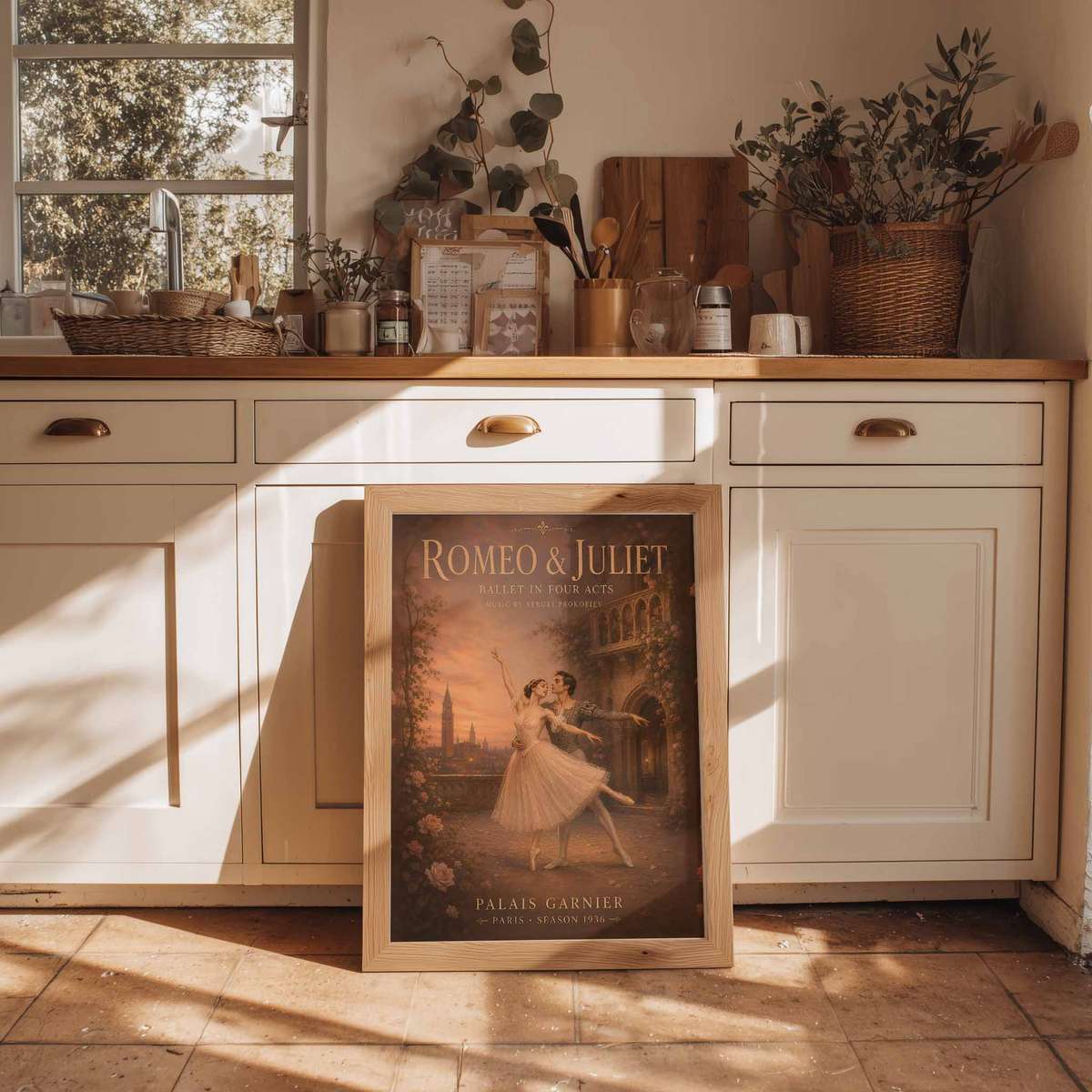 Romeo Juliet wall art combining rehearsal-inspired details and graceful silhouettes in a expressive composition