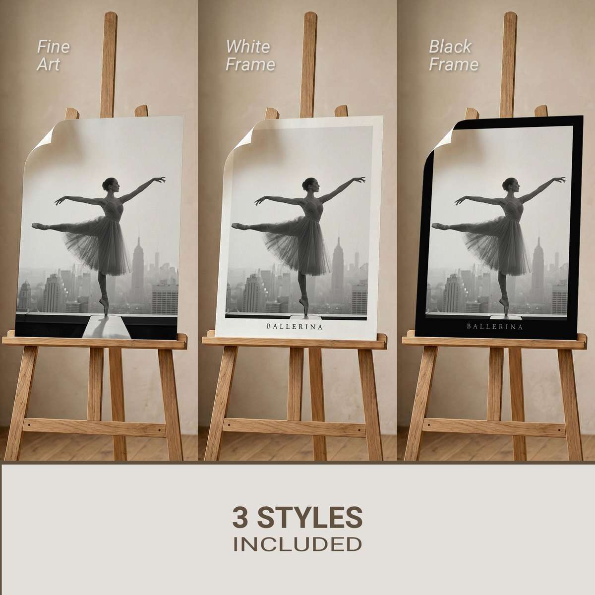 Minimalist silhouette of a ballerina in a simple, upright stance emphasizing clean lines and poised presence