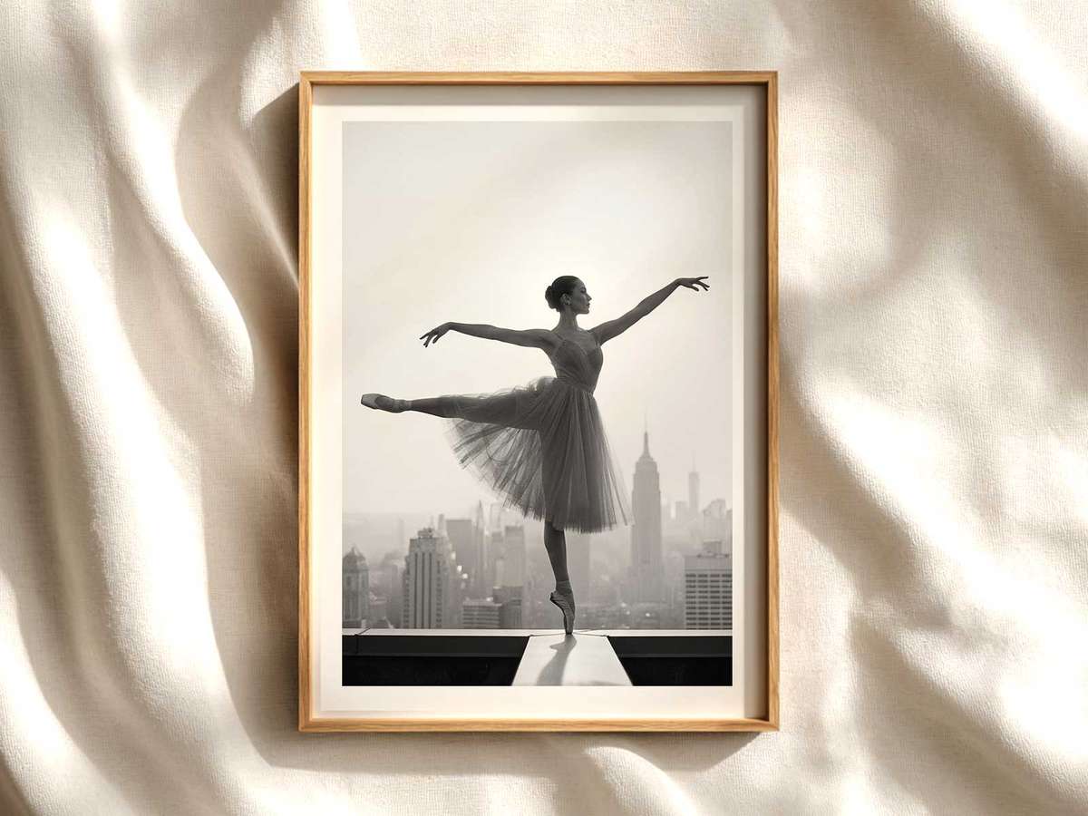 Minimalist silhouette of a ballerina in a simple, upright stance emphasizing clean lines and poised presence