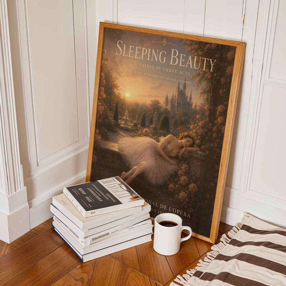 Sleeping Beauty Ballet wall art showcasing rehearsal-inspired details and graceful silhouettes inspired by vintage fairytale and a expressive visual character