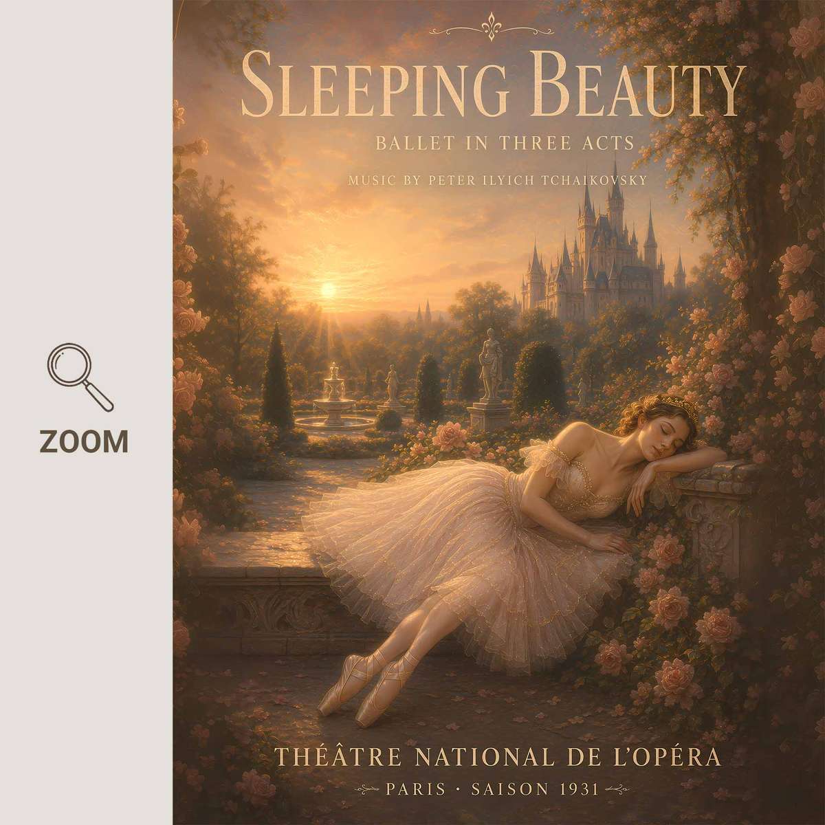 Vintage wall art centered on Sleeping Beauty Ballet with a refined atmosphere