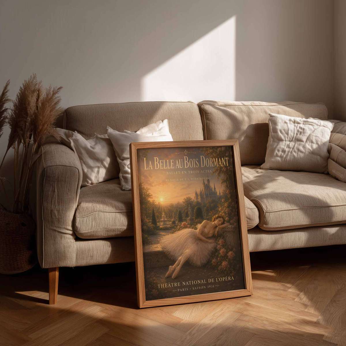 Sleeping Beauty poster combining poetic movement with softly balanced composition in a refined composition with French text