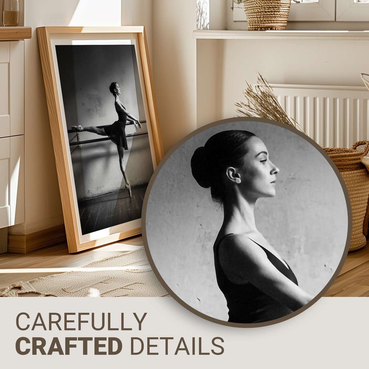 Ballet dancer mid-pivot in a studio, muscles engaged and toes pointed, captured in natural light