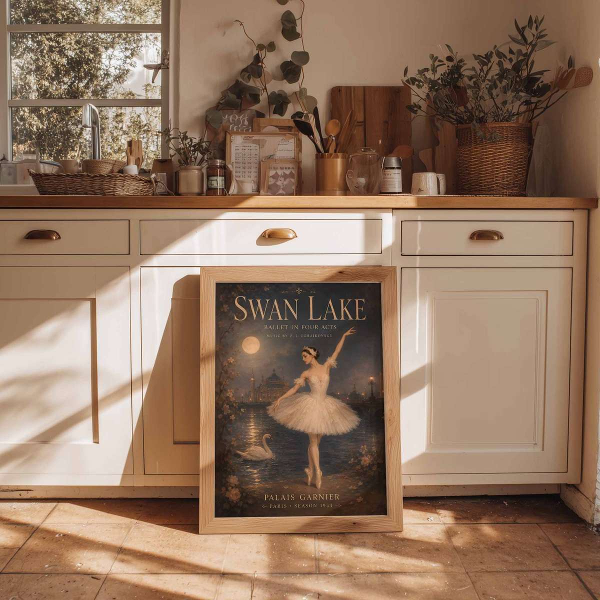 Refined Swan Lake wall art featuring classical stage character and delicate visual rhythm inspired by vintage ballet
