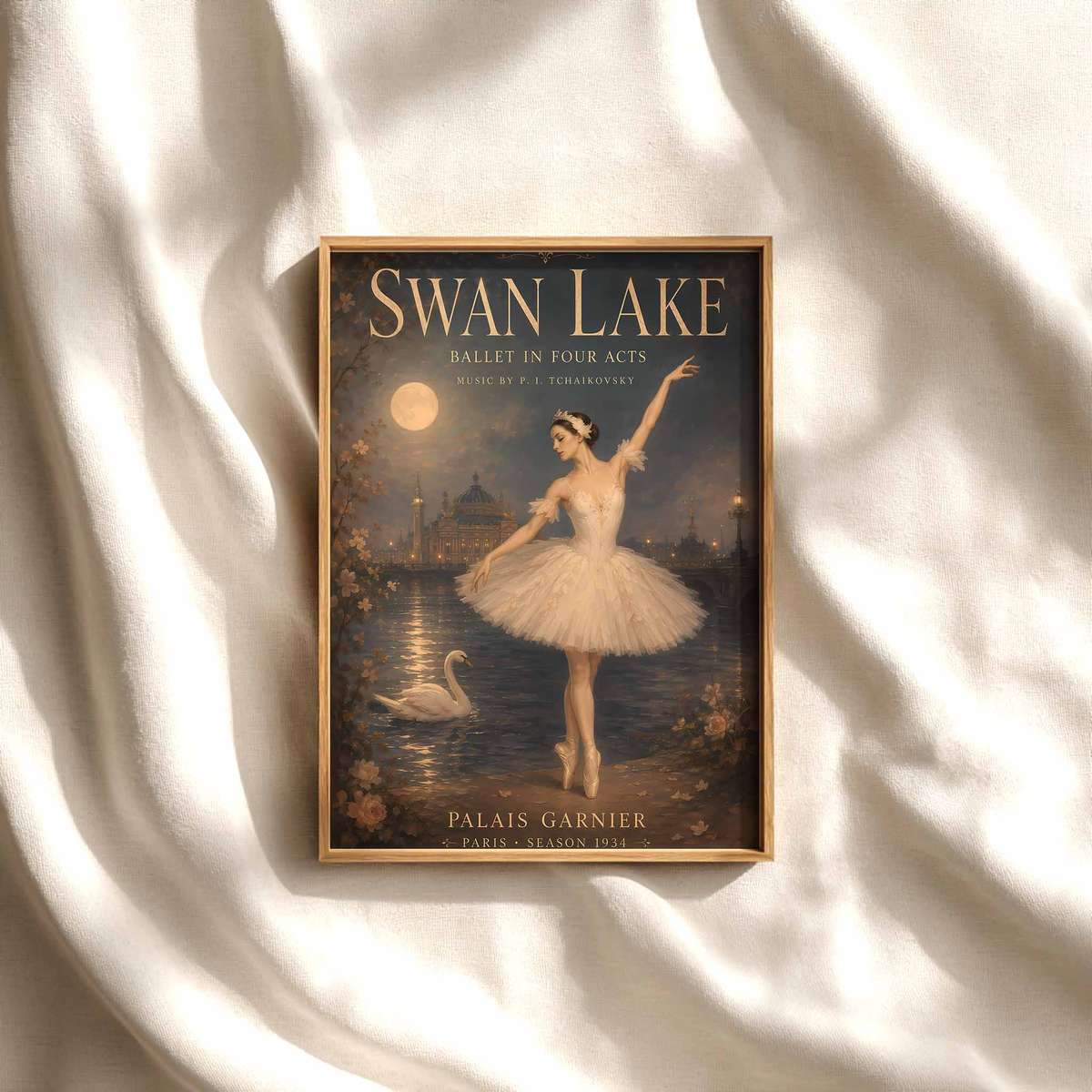 Swan Lake composition styled as wall art and featuring expressive posture and refined dance details
