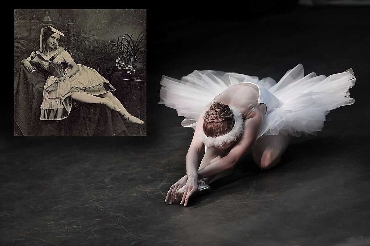Marie Taglioni demonstrating early pointe technique on stage, emphasizing ascent and lightness