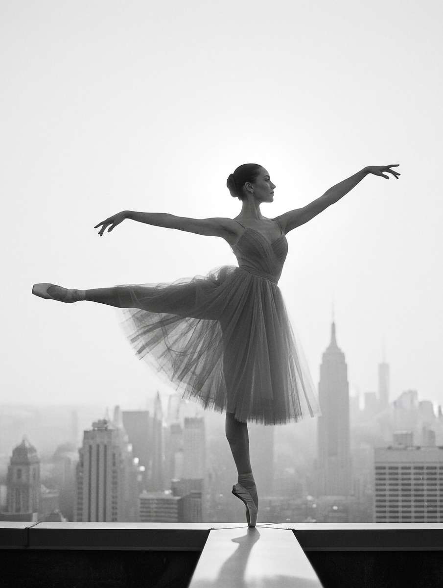 Profile view of a ballerina in a noble posture with elongated neck and lifted chest, forming an elegant visual statement