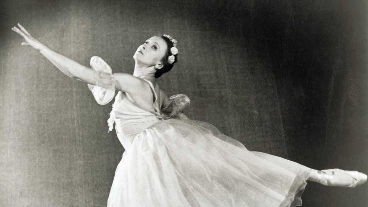Galina Ulanova rehearsing a Soviet-era repertory piece with a focused expression and precise footwork