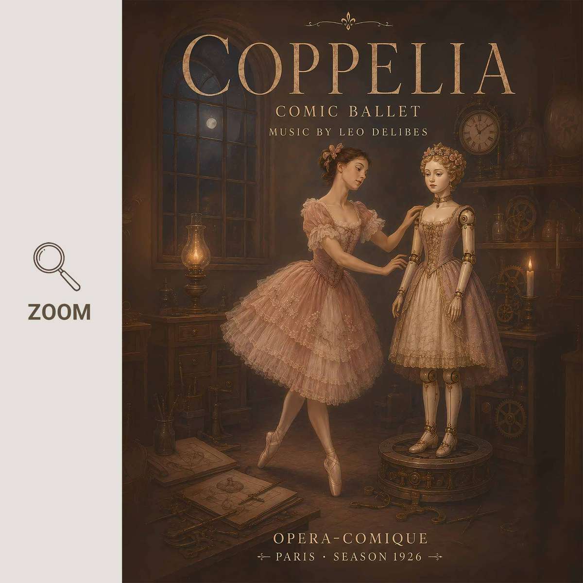 Vintage Ballerina wall art showcasing fluid motion and an intimate performance mood inspired by coppelia ballet and a poetic visual character