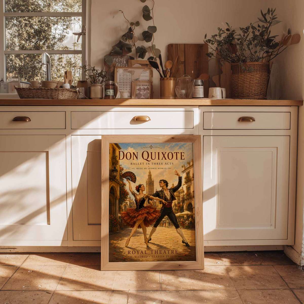 Don Quixote decorative print featuring elegant lines and a theatrical atmosphere for classical art admirers