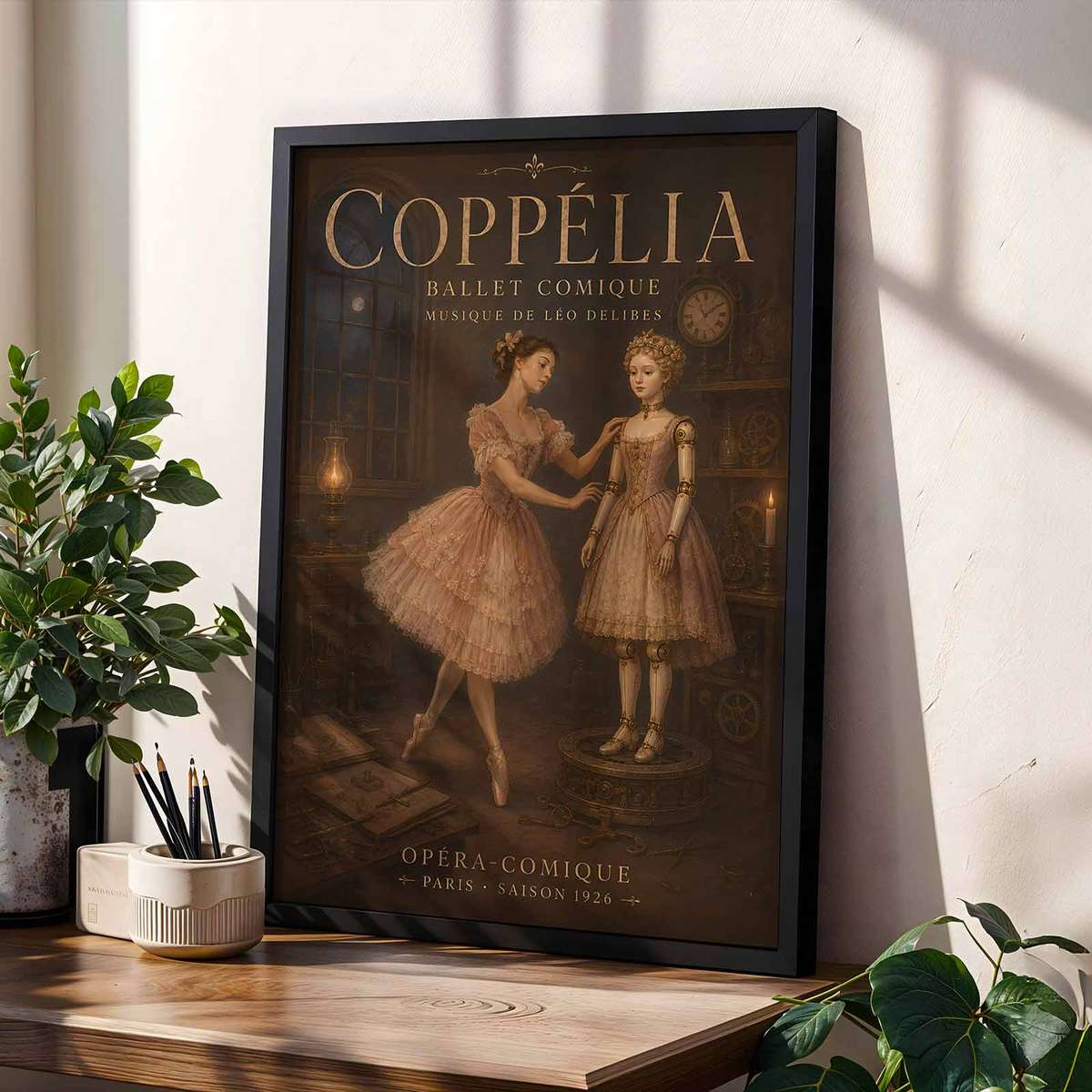 Artistic view of Ballerina showing elegant lines and a theatrical atmosphere for dancer's bedroom decor with French text