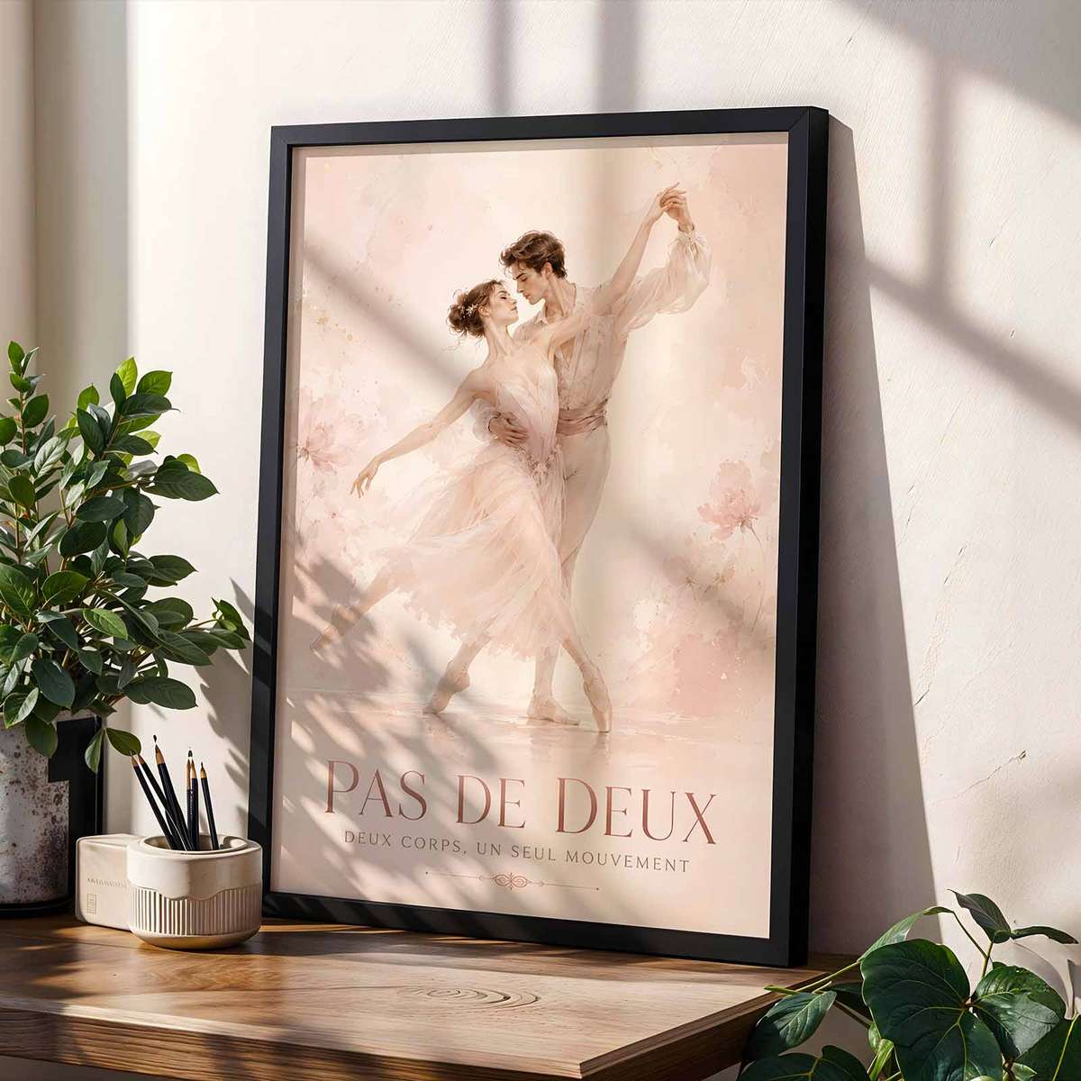 Watercolor Ballet Dancer shown in a vintage composition showcasing rehearsal-inspired details and graceful silhouettes with French text