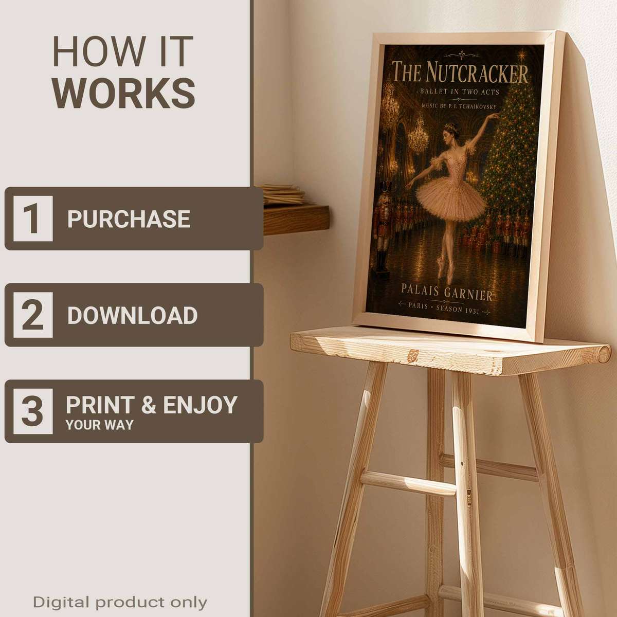 Gallery-style Vintage Nutcracker artwork with vintage details for gallery wall decor