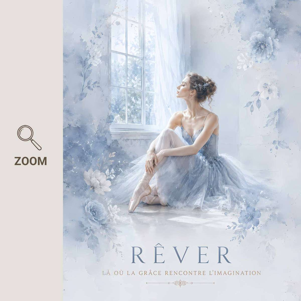 Classical illustration of Watercolor Ballerina presented through classical stage character and delicate visual rhythm inspired by vintage french text ballet with French text