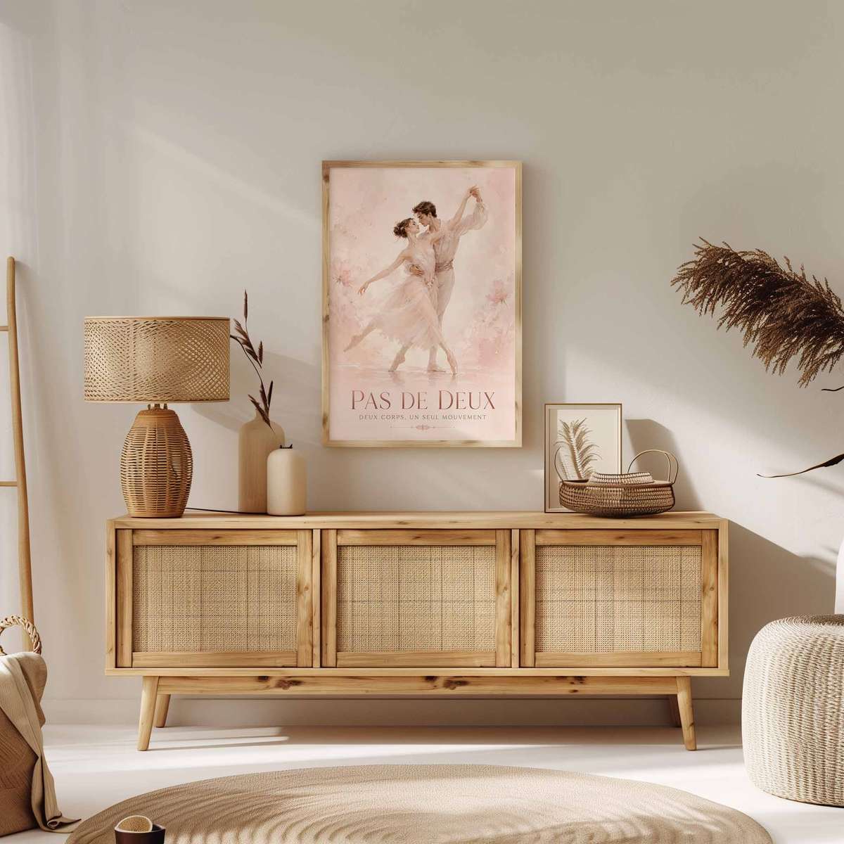 Gallery-style Watercolor Ballet Dancer artwork with vintage details for dancer's bedroom decor with French text