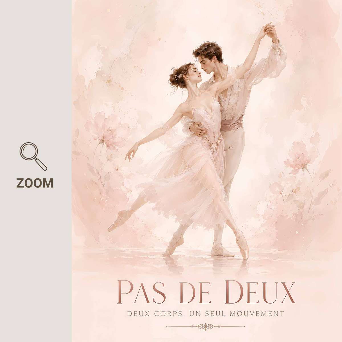 Vintage wall art centered on Watercolor Ballet Dancer with a theatrical atmosphere with French text