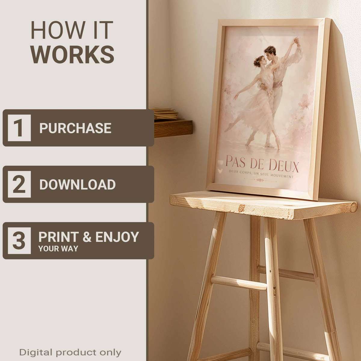 Watercolor Ballet Dancer composition styled as wall art and featuring expressive posture and refined dance details with French text